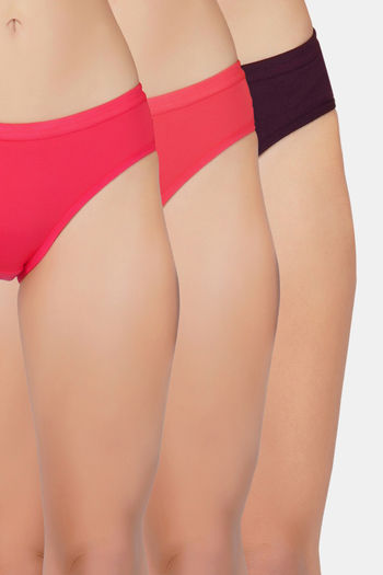 Buy Bleeding Heart Medium Rise Full Coverage Bikini Panty (Pack of 3) - Multicolor